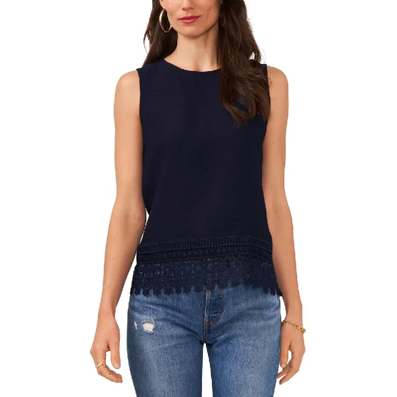 Vince Camuto Womens Sleeveless Lace Trim Blouse Asymmetric Hem Blouse