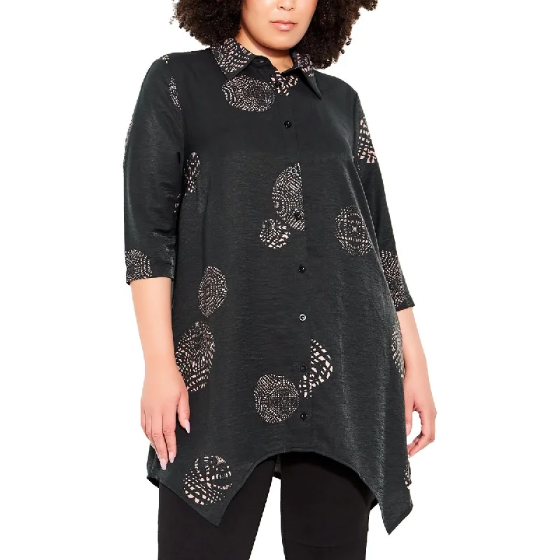 Zim & Zoe Womens Plus   Collar Button down Blouse Ruffled Neck Blouse