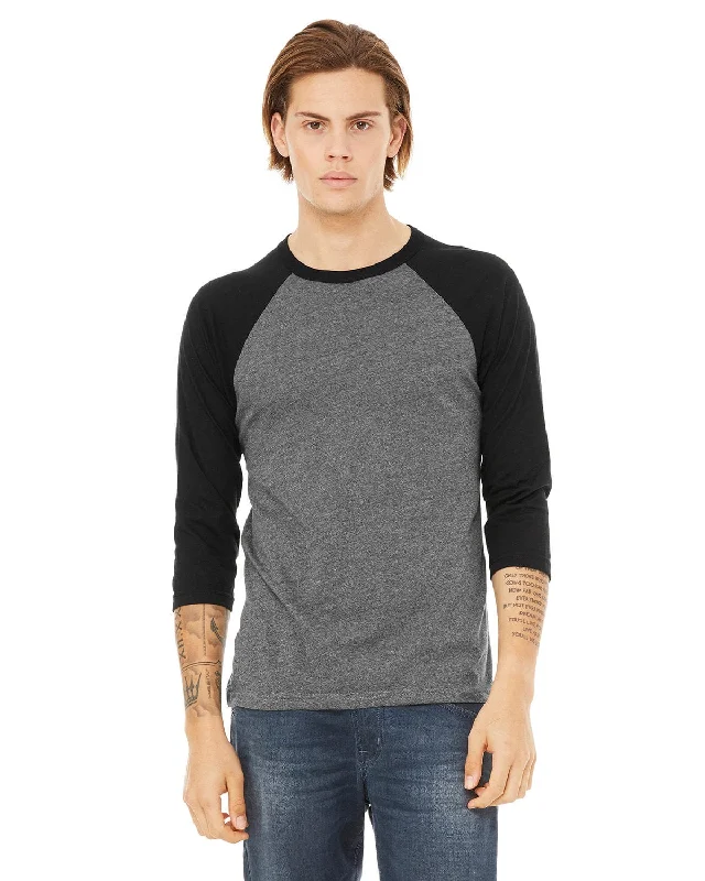Bella+Canvas Unisex Triblend 3/4-Sleeve Baseball T-Shirt | Deep Hthr/ Black Fleece Nylon Spandex