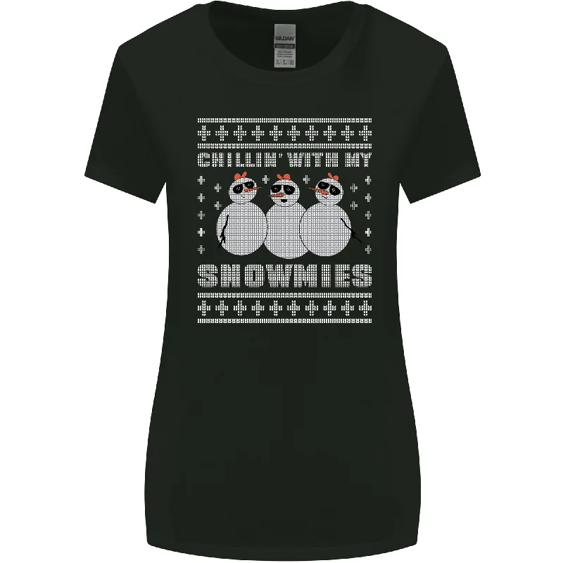 Chillin With My Snowmies Funny Christmas Womens Wider Cut T-Shirt Mesh Fabric Canvas Fabric Denim Fabric