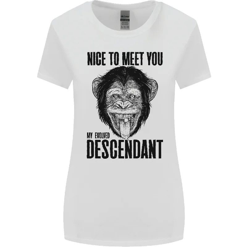 Chimp Evolved Descendant Funny Monkey Ape Womens Wider Cut T-Shirt Lace Blend Ribbed Blend Corduroy Blend