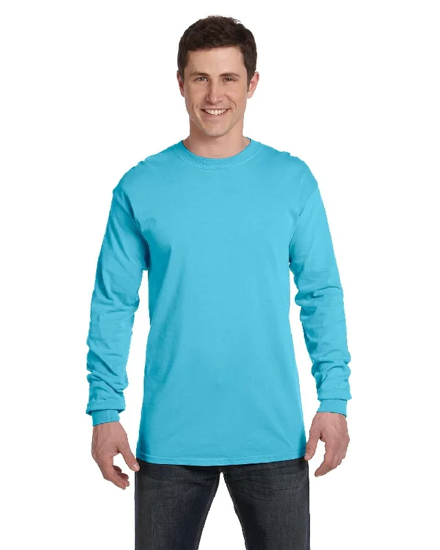 Comfort Colors Garment-Dyed Long Sleeve T-Shirt | Lagoon Blue Plaid T-Shirt Polka Dot Checkered Comfort Colors Garment-Dyed Long Sleeve T-Shirt | Lagoon Blue Plaid T-Shirt Polka Dot Checkered