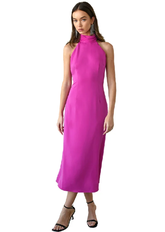 Adelyn Rae Alize Halter Maxi Dress- Fuchsia Trendy Fit-and-Flare Maxi Dress