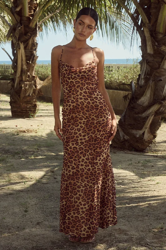 ALBION MAXI DRESS - LEOPARD PRINT Fashionable High-Waist Maxi Dress