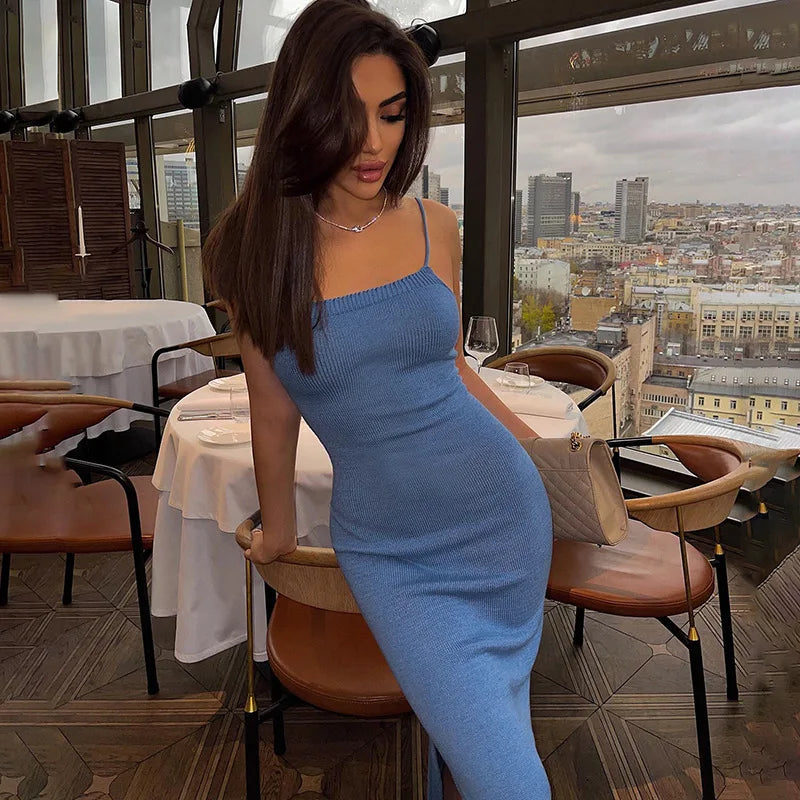 Bandage Sexy Backless Knit Maxi Dress Trendy A-Line Maxi Dress