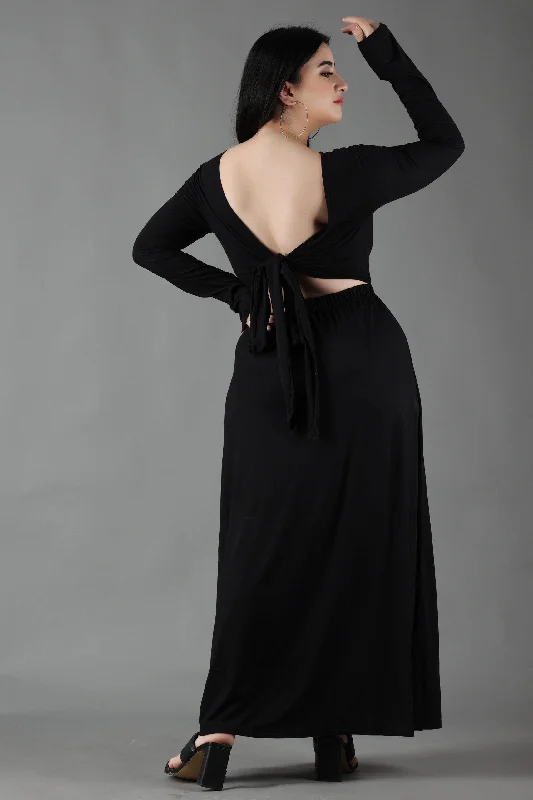 Black Solid Maxi Dress with Back Tie Fashionable Sleeveless Maxi Dress