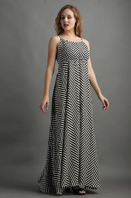 Black Zebra Printed Maxi Dress Elegant Sleeveless Maxi Dress