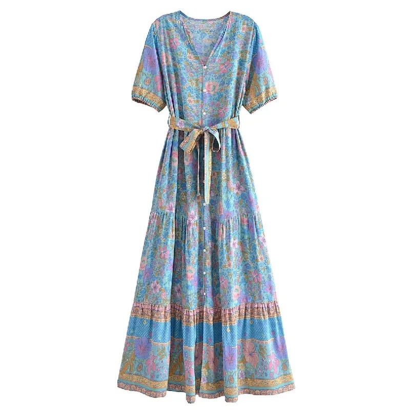 Blossom Bliss Maxi Dress in Blue Fashionable Chiffon Tiered Maxi Dress
