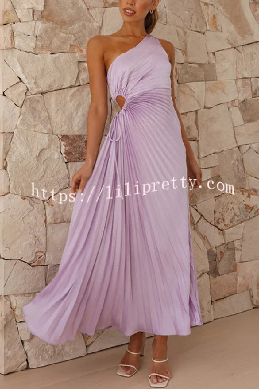 Charming One Shoulder Lace Up Cutout Pleated Maxi Dress Comfortable Maxi Dress with Belt Charming One Shoulder Lace Up Cutout Pleated Maxi Dress Comfortable Maxi Dress with Belt