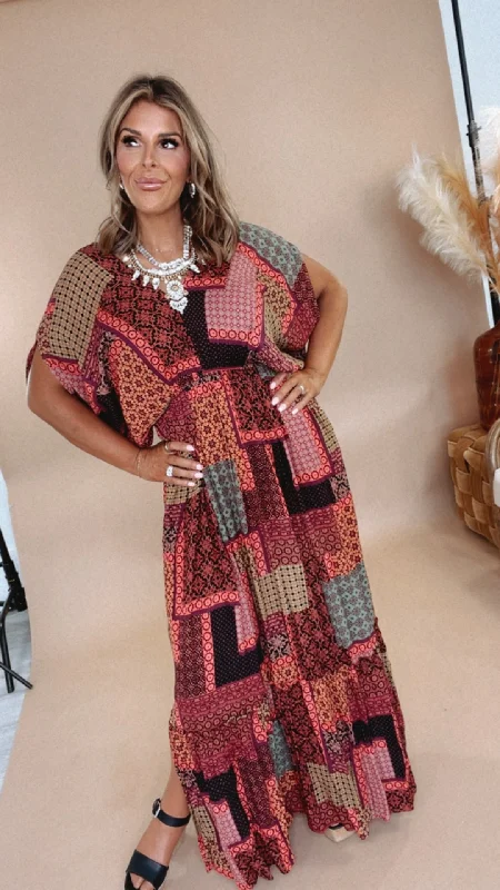 Midnight Magic Maxi Dress With Sleeves, Multicolor Stylish Boho Maxi Dress