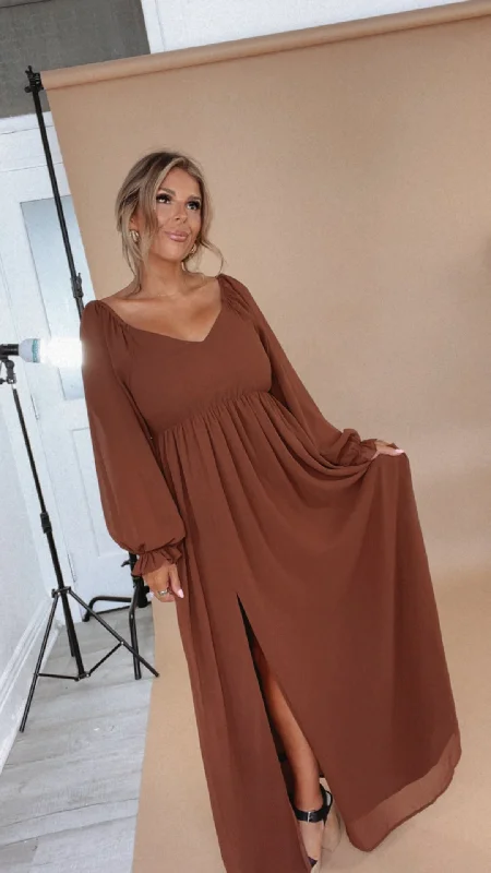 Timeless Romantic Chiffon Maxi Dress, Brown Classic Strapless Maxi Dress
