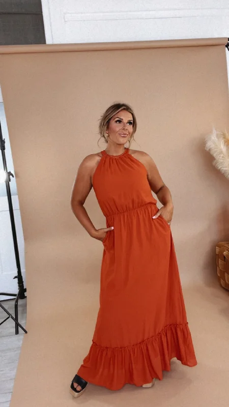ECB Exclusive: Endless Memories Maxi Dress, Orange Trendy Maxi Dress with Straps