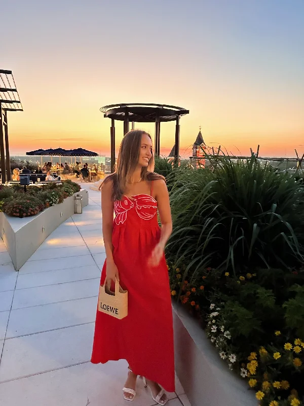 RIO Maxi Dress - Red Trendy Fit-and-Flare Maxi Dress