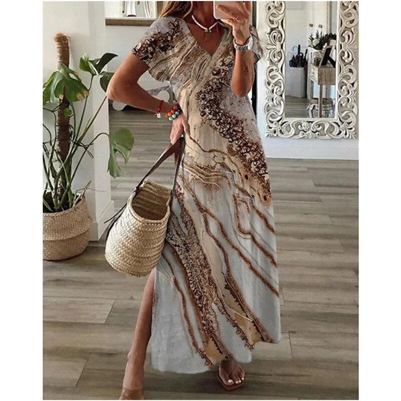 Women's Casual Dress T Shirt Dress Tee Dress Shift Dress Long Dress Maxi Dress Black Red Navy Blue Short Sleeve Abstract Print Spring Summer Crew Neck Fashion Daily S M L XL XXL Fashionable Sleeveless Maxi Dress