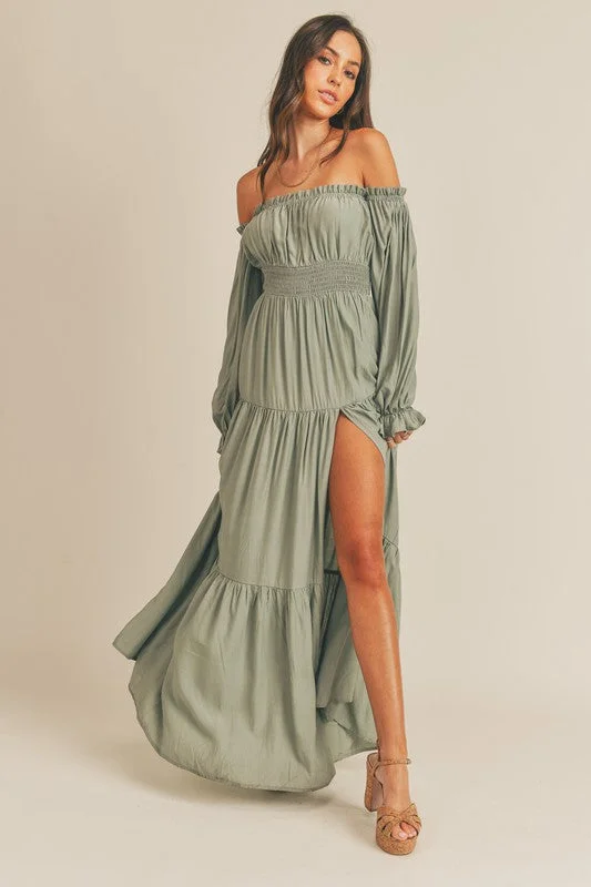 Fairleigh Off Shoulder Long Sleeve Maxi Dress Fashionable Asymmetrical Maxi Dress
