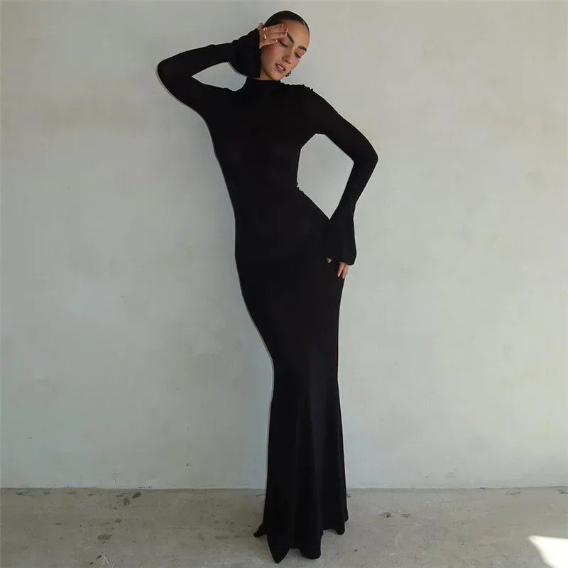 Fashion Open Back Maxi Dress Cozy Open-Back Maxi Dress