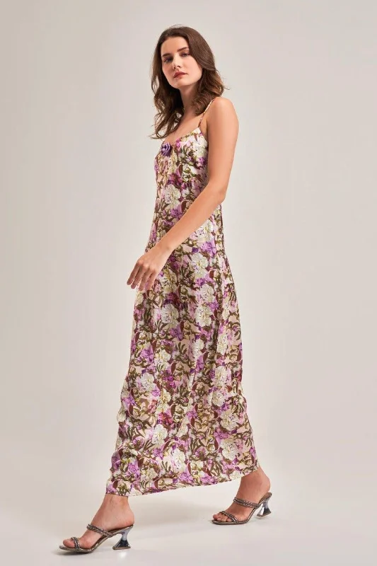 FLORAL A- LINE  MAXI DRESS Elegant Velvet Maxi Dress
