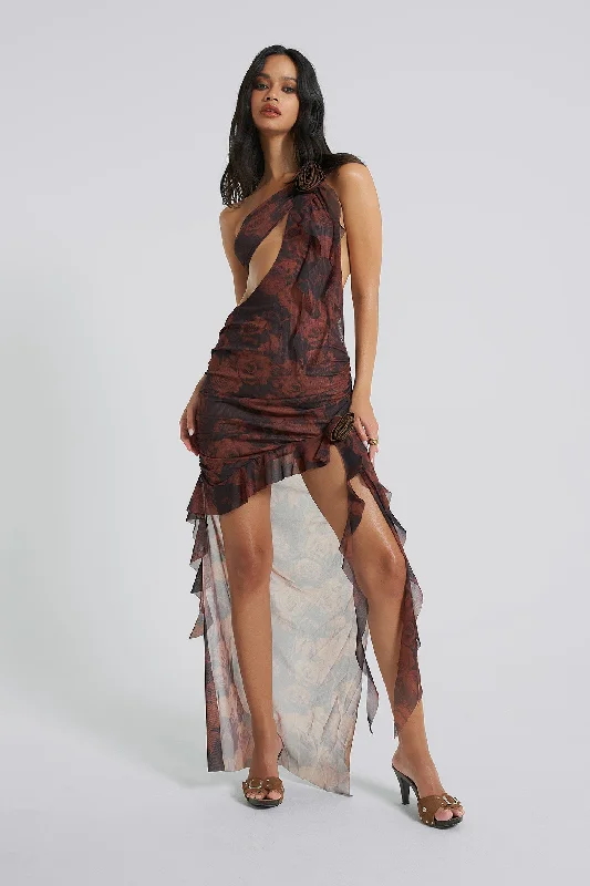 Athena One Shoulder Draped Maxi Dress Elegant Silk Maxi Dress