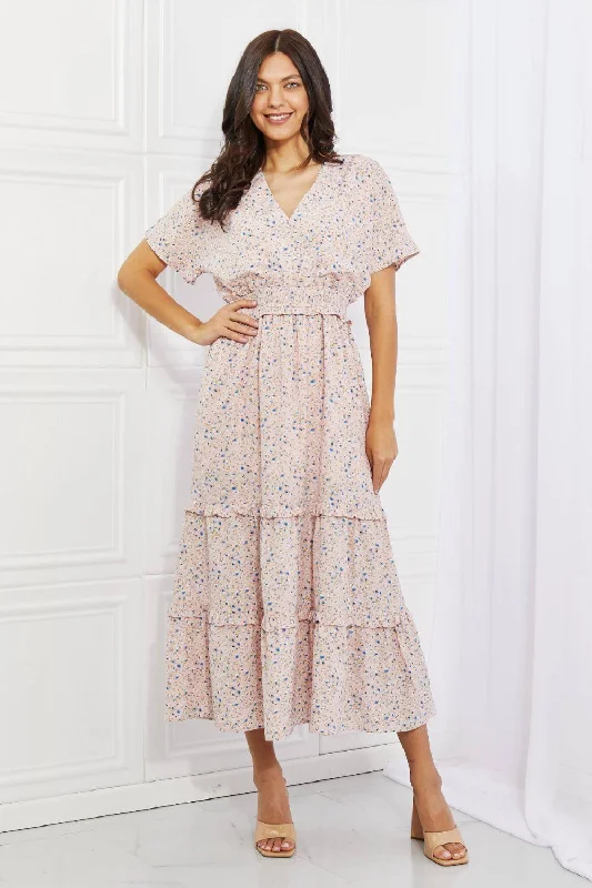 HEYSON Sweet Talk Kimono Sleeve Maxi Dress in Blush Pink Comfortable Plunging Neckline Maxi Dress