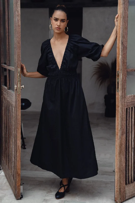 Kezas Cotton Maxi Dress Comfortable Plunging Neckline Maxi Dress