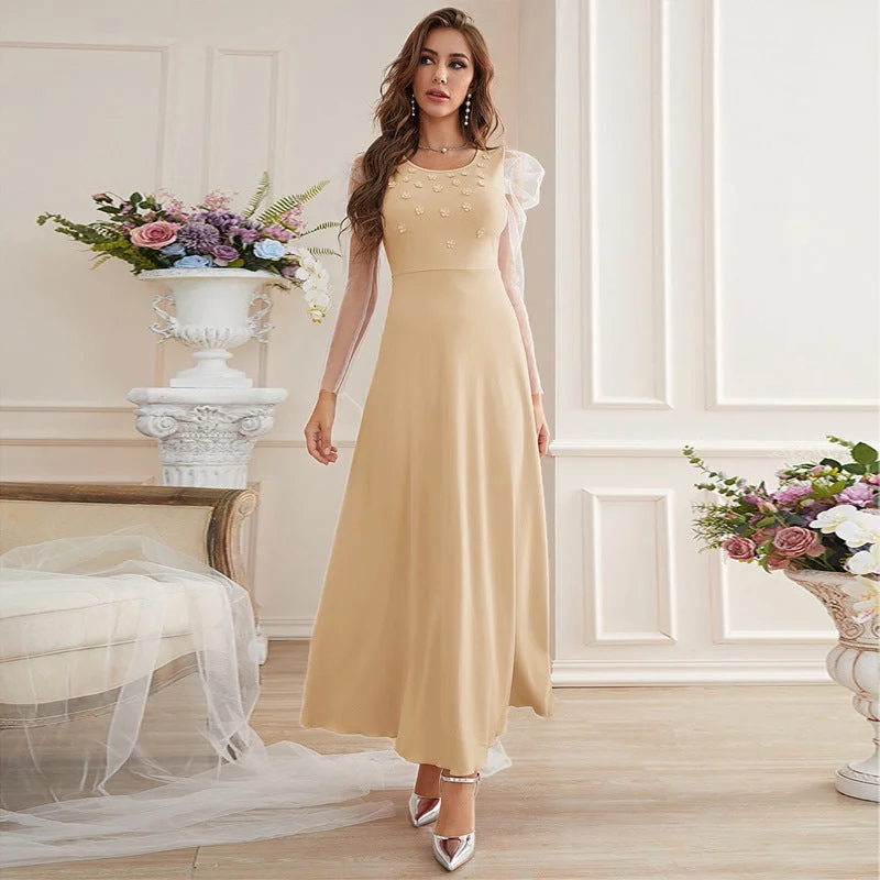 Long Sleeve Mesh Regular Maxi Dress Chic Sleeveless Maxi Dress