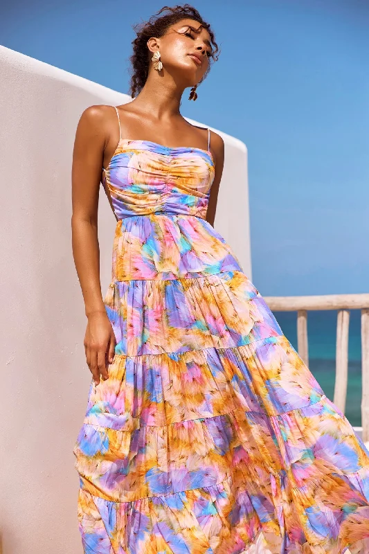 Magic Lifestyle Maxi Dress - Purple Multi Fashionable Button-Down Maxi Dress