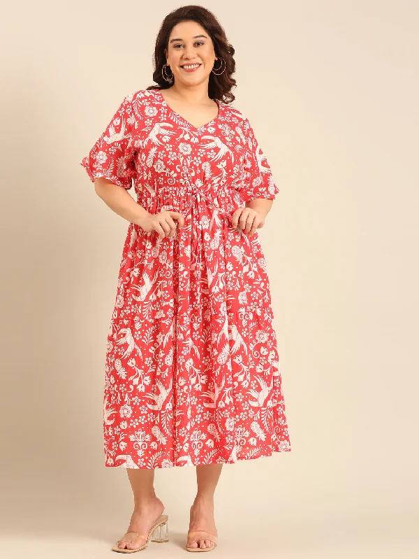 Maxi Dress With Waist Tie Comfortable Fit-and-Flare Maxi Dress