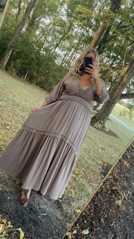 ECB Exclusive: Most Admired Maxi Dress , Taupe Stylish Button-Up Maxi Dress