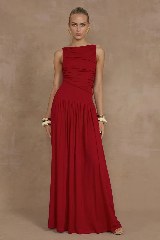 NALLA MAXI DRESS - CHERRY Comfortable T-Shirt Maxi Dress