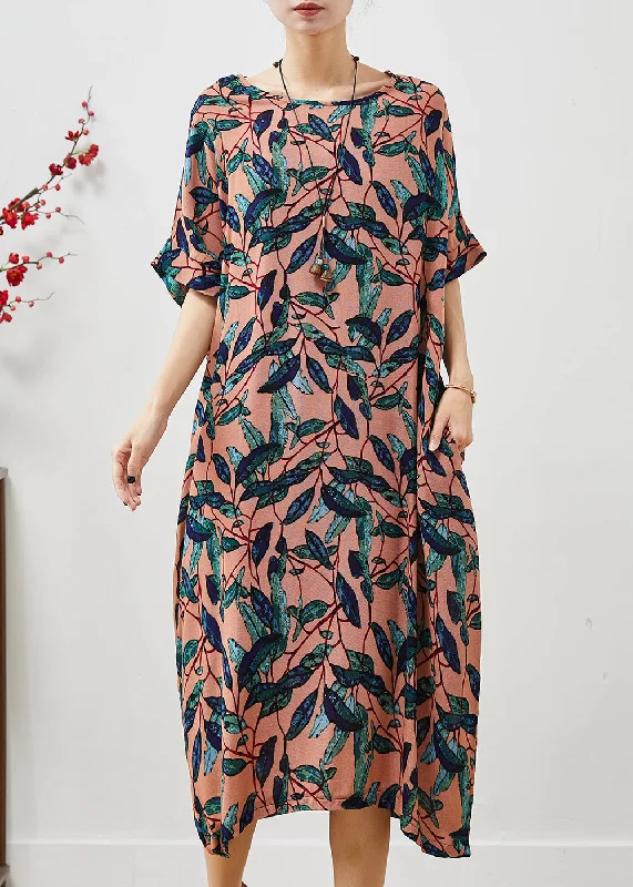 Natural Brown Oversized Print Linen Maxi Dress Summer Chic Sleeveless Maxi Dress