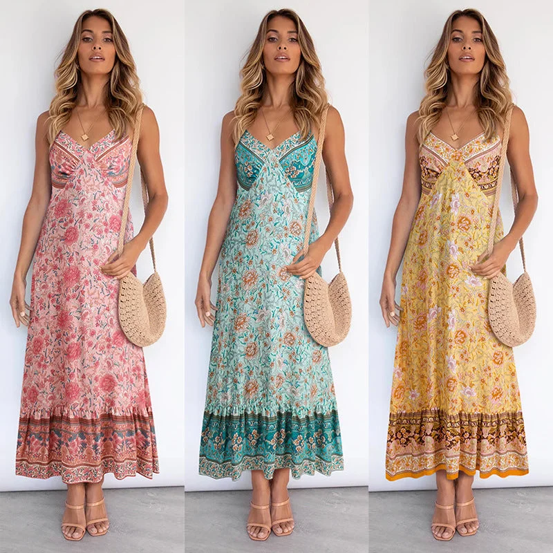 Zjkrl - New Elegant Casual Women's Boho Sling Floral Maxi Dresses Trendy Short Sleeve Maxi Dress Zjkrl - New Elegant Casual Women's Boho Sling Floral Maxi Dresses Trendy Short Sleeve Maxi Dress