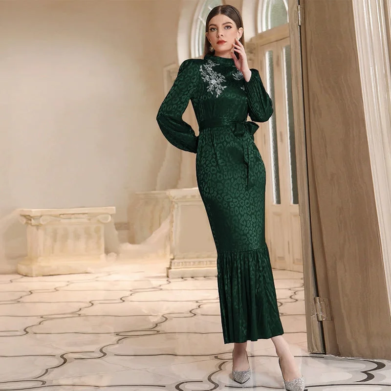 Oblique Slim High Waist Maxi Dress Comfortable Ruffle Maxi Dress