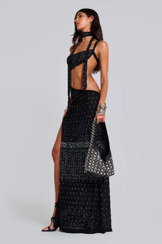 Opaline Asymmetric Stud Maxi Dress Cozy Cold-Shoulder Maxi Dress