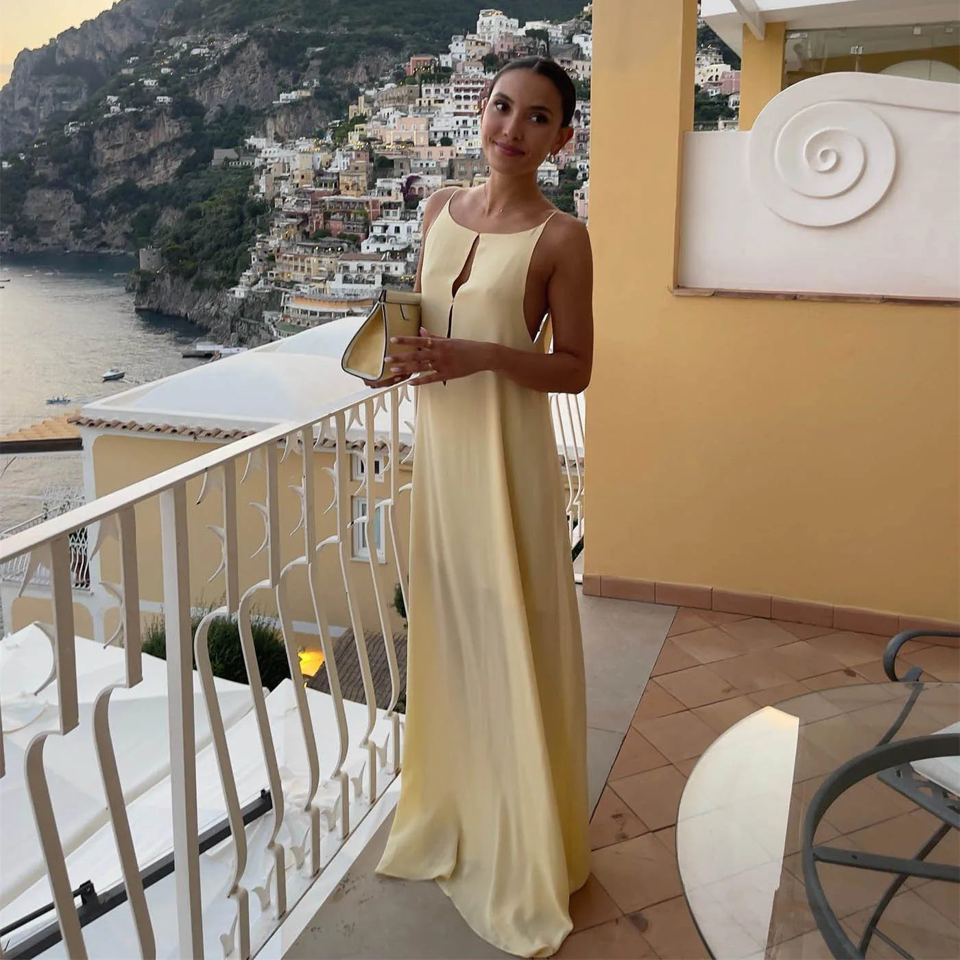 Open Back Sleeveless Slip Maxi Dress Trendy V-Neck Maxi Dress