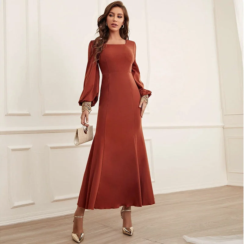 Patchwork Lace Cuff Maxi Dress Trendy V-Neck Maxi Dress