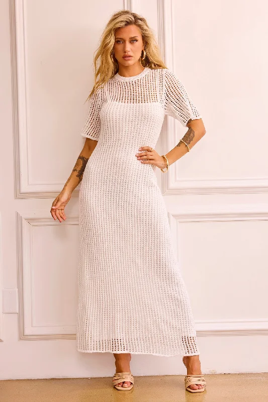 Rosalyn Crochet Maxi Dress - White Stylish Long Sleeve Maxi Dress