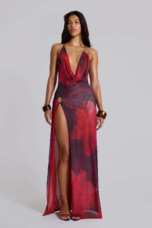 Sedona Red Maxi Dress Stylish Off-Shoulder Maxi Dress