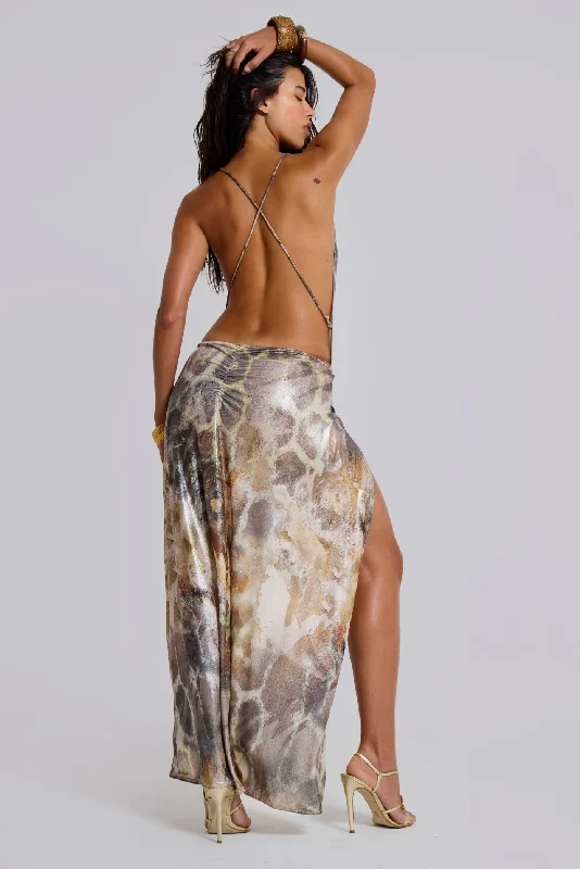 Sedona Metallic Leopard Maxi Dress Elegant Wraparound Maxi Dress