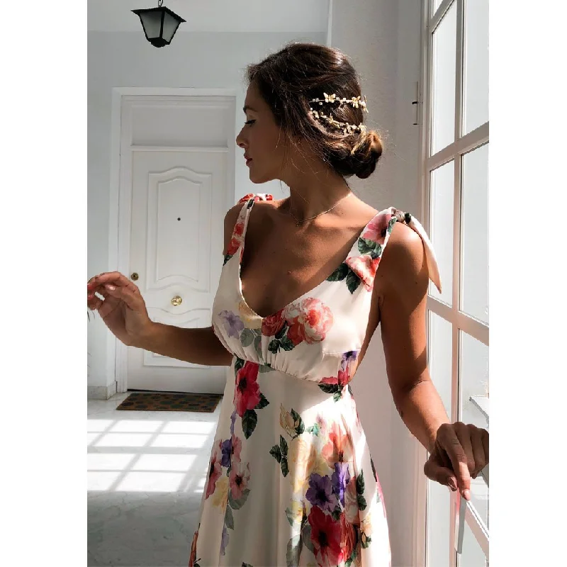 Zjkrl - Sexy New Backless Floral Print Maxi Dress Comfortable Fitted Maxi Dress