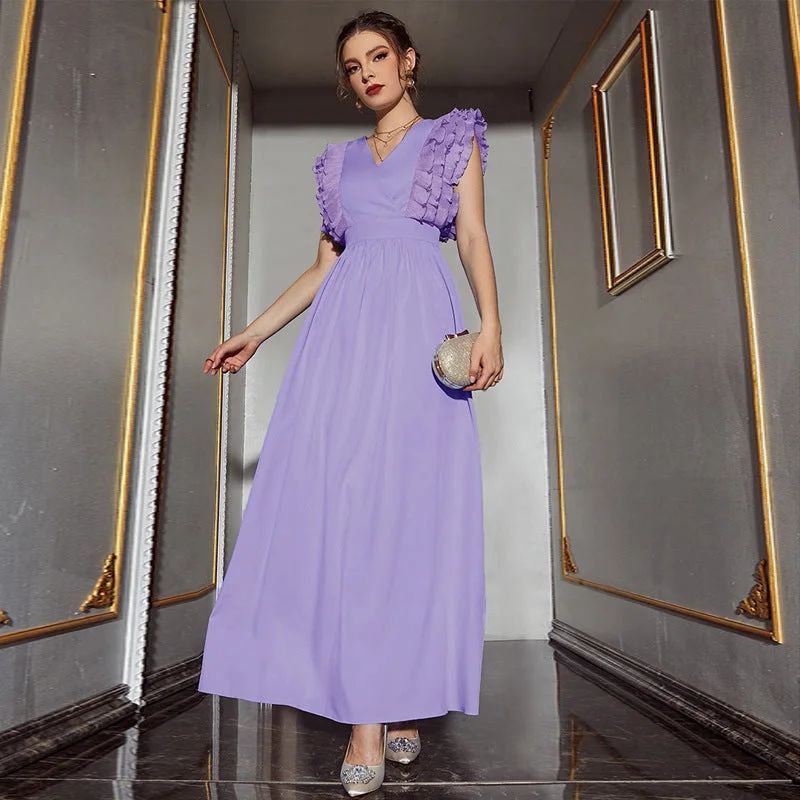 Solid Color V Neck Sleeveless High Waist Maxi Dress Comfortable Maxi Dress with Slits