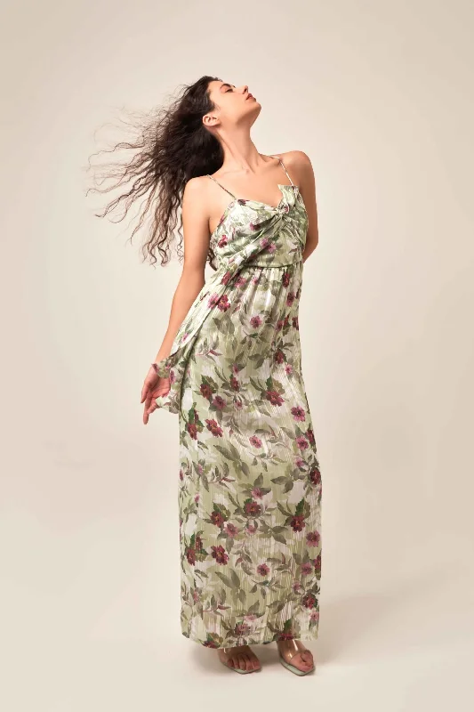 STRAPPY BOW  FLORAL  MAXI DRESS Fashionable Asymmetrical Maxi Dress
