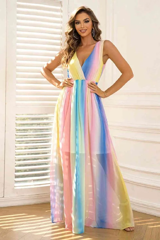 Surplice Neck Sleeveless Maxi Dress Elegant Lace-Up Maxi Dress