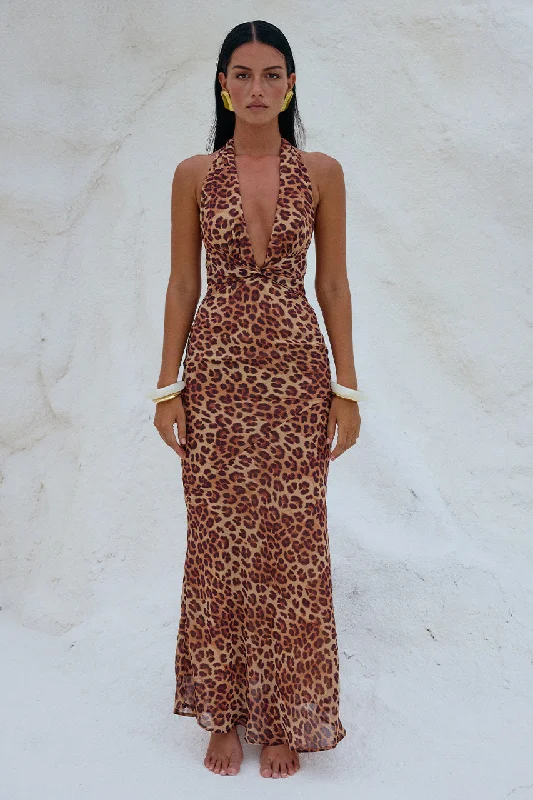 TENAYA MAXI DRESS - LEOPARD PRINT Fashionable Asymmetrical Maxi Dress