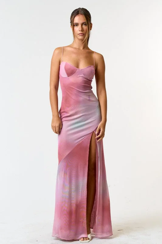 Tie Dye For High Slit Sleeveless Maxi Dress Comfortable Casual Maxi Dress
