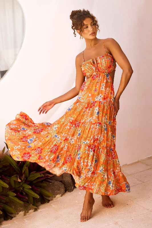 Timeless Dreams Maxi Dress - Orange Multi Comfortable Long-Sleeve Maxi Dress