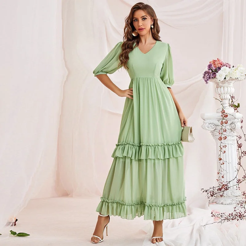 V Neck Short Sleeve Tiered Maxi Dress Chic Sleeveless Maxi Dress