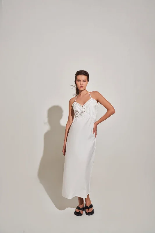 WHITE ROSE DELICATE MAXI DRESS Cozy Maxi Dress with Slit