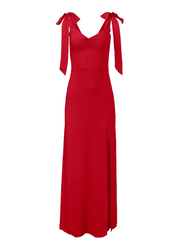 Tie Shoulder Maxi Dress - Red Fashionable Off-Shoulder Maxi Dress