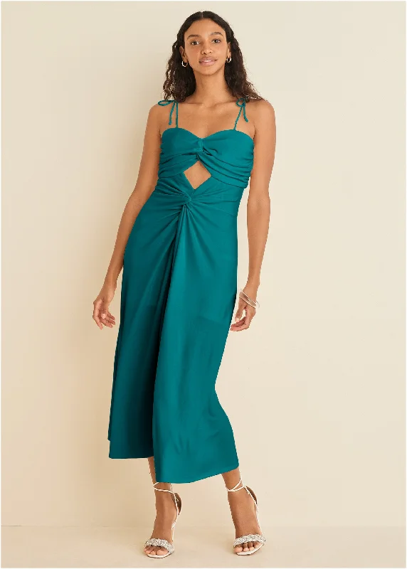 Ruched Cutout Maxi Dress - Teal Cozy Knitted Maxi Dress