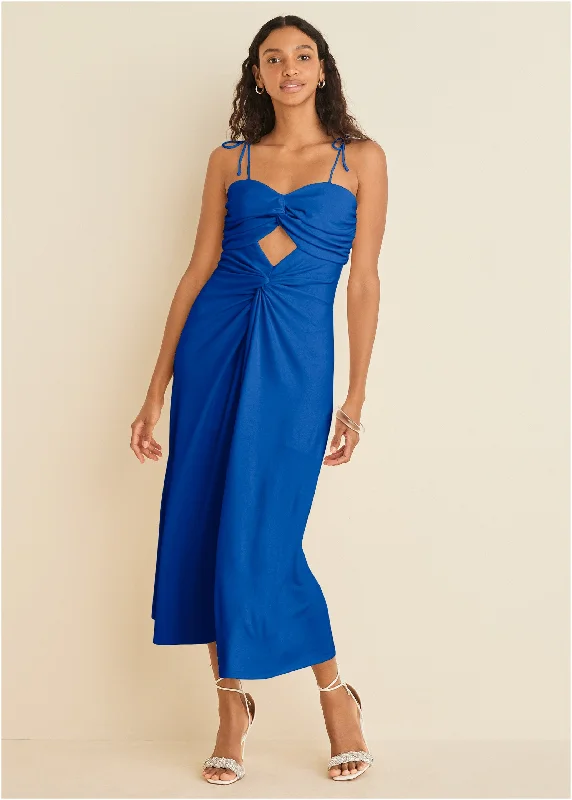 Ruched Cutout Maxi Dress - Blue Stylish Off-Shoulder Maxi Dress